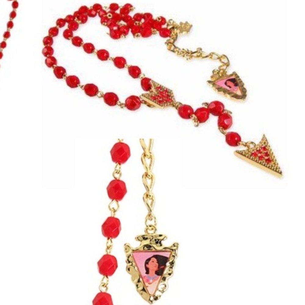 DISNEY COUTURE POCAHONTAS ROSARY RED BEAD/RED SWAROVSKI CRYSTAL NECKLACE**NEW! - Picture 3 of 5